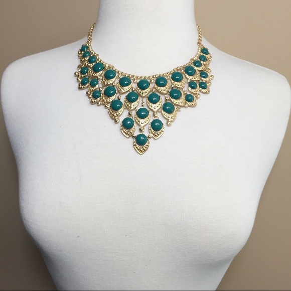 Dark Green Chunky Dot Bib Statement Necklace Earrings Set - Picture 2 of 3